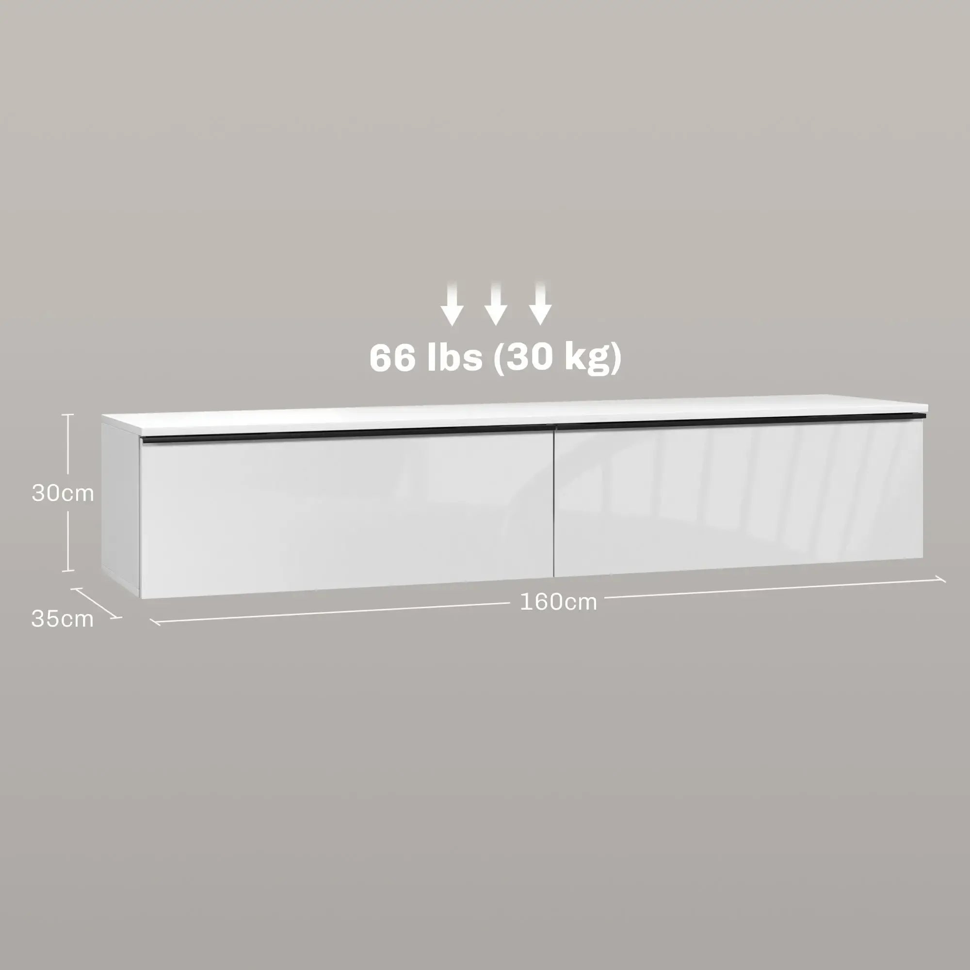 Movany Ivoire – Meuble TV suspendu blanc, rangements fermés