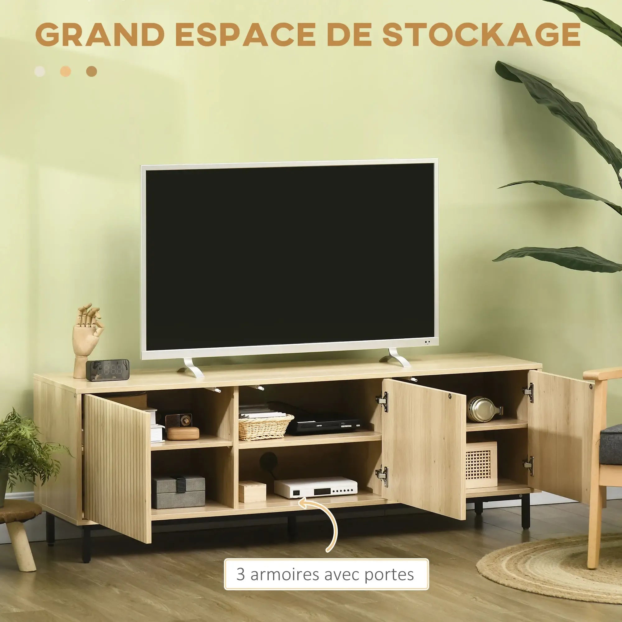 Movany Stria – Meuble TV design bois clair, façades rainurées
