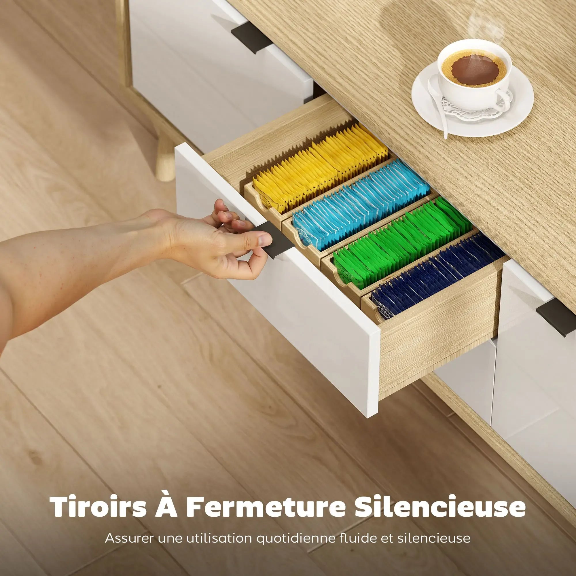 Movany Opale – Meuble TV bois clair & blanc, 2 portes et 2 tiroirs