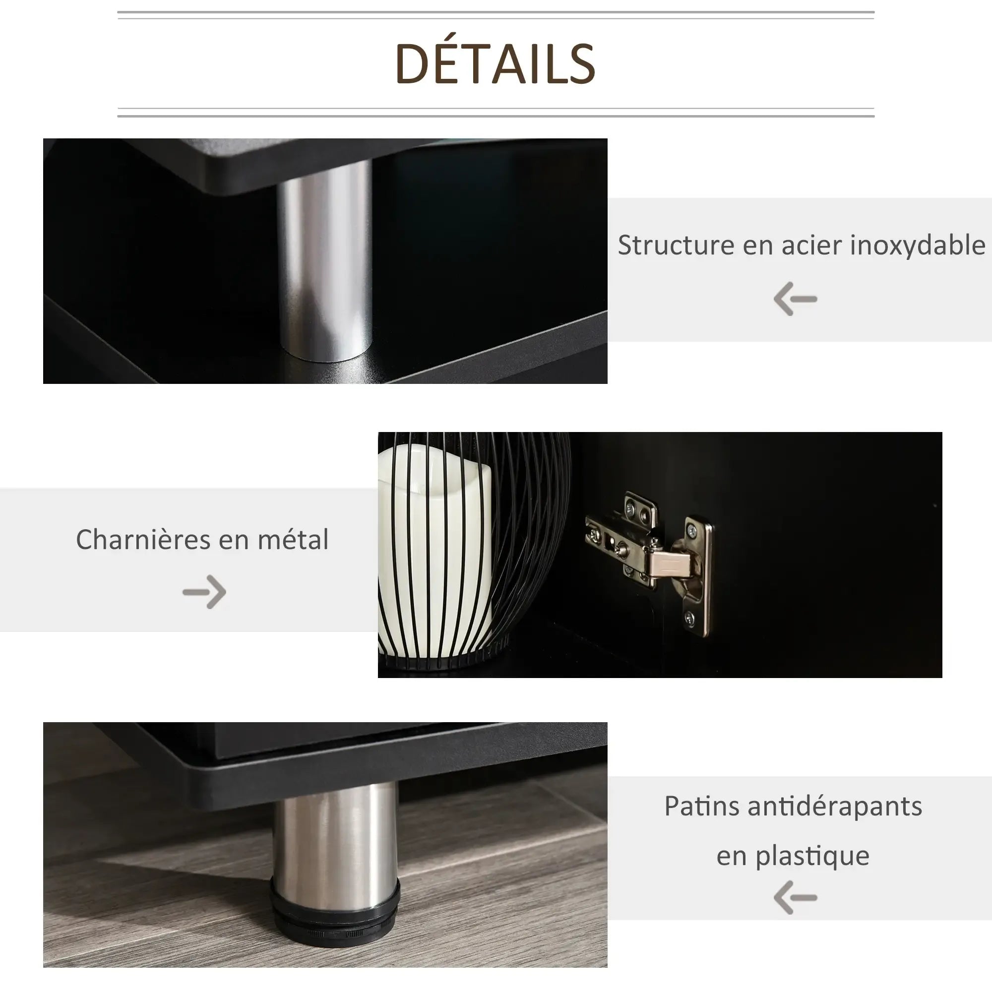 Movany Aluna – Meuble TV Hi-Fi noir, double plateau
