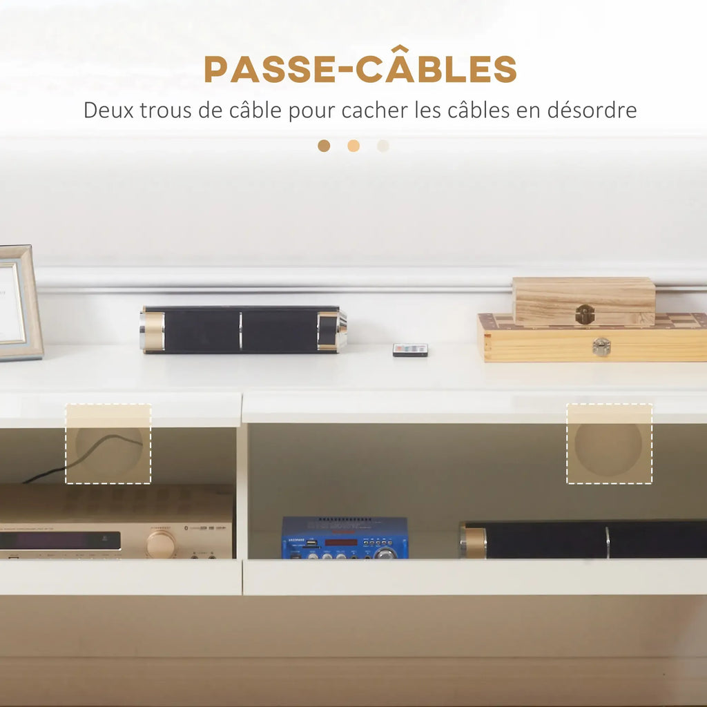 Movany Éclat – Meuble TV suspendu blanc avec éclairage LED