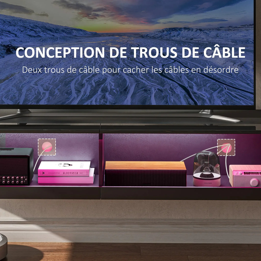 Movany Éclat – Meuble TV suspendu blanc avec éclairage LED