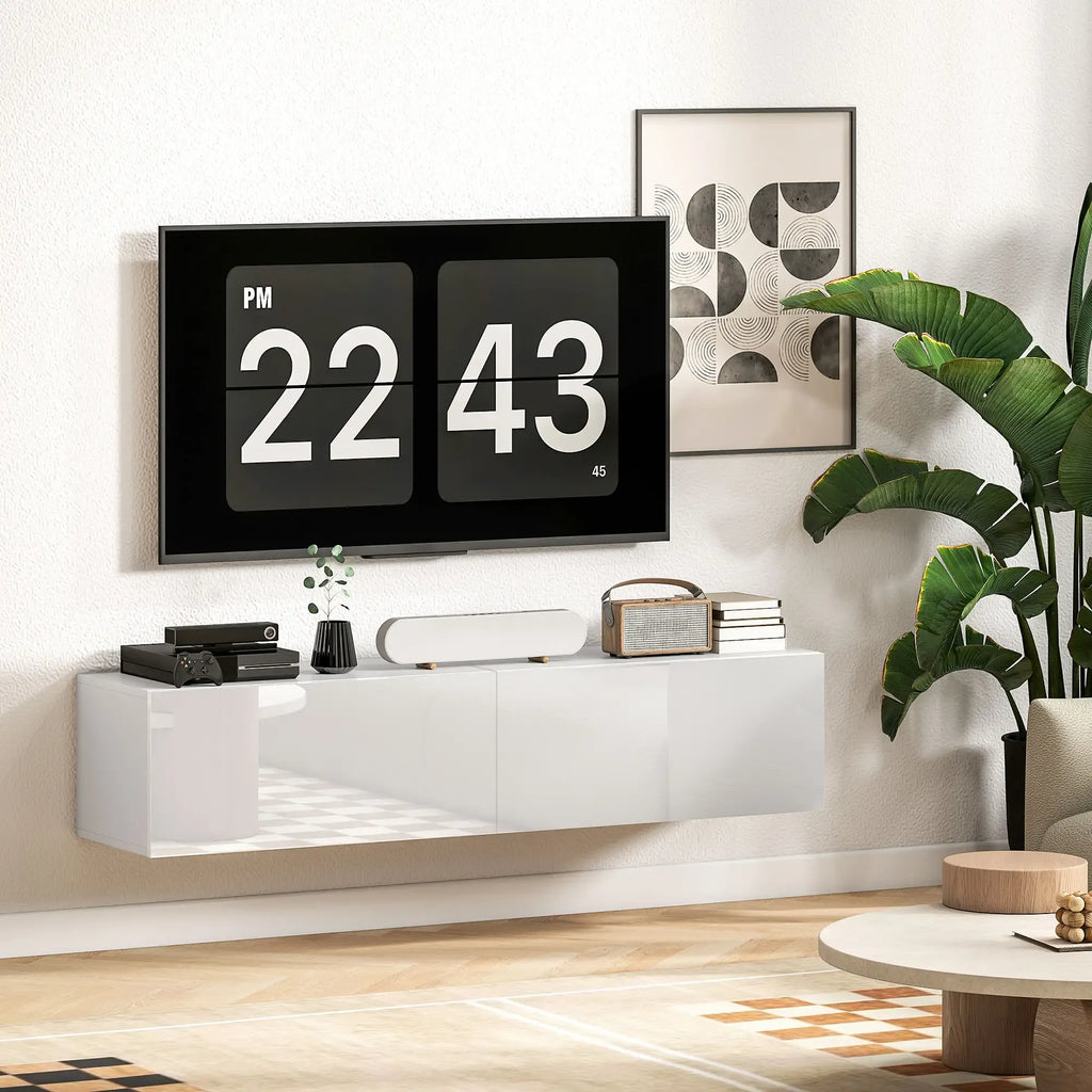 Movany Aura – Meuble TV suspendu blanc, portes sans poignées